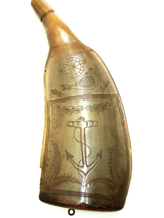 A Beautiful 19th century Sailor Carved Powder Horn circa 1850